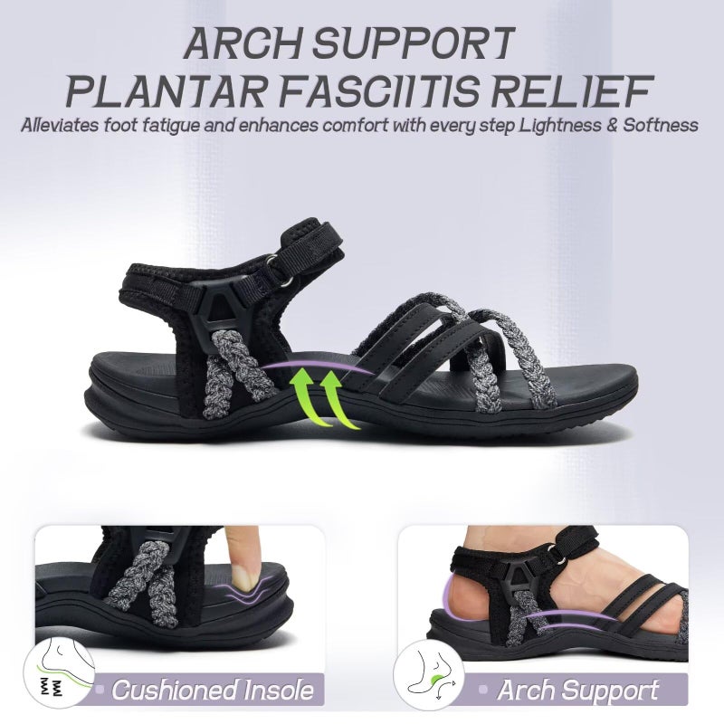 MEGNYA Comfortable Hiking Sandals, Lightweight Rubber Outsole Walking Slides for Camping, Summer Sports Sandals with Adjustable Hook Loop Straps Size 8 - Image 3